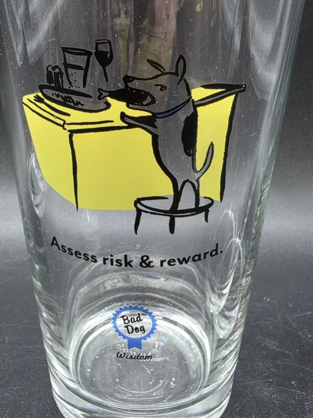 Bad Dog Wisdom Tall Drinking Glasses Set of 4 Whimsical Barware Canine Puppy